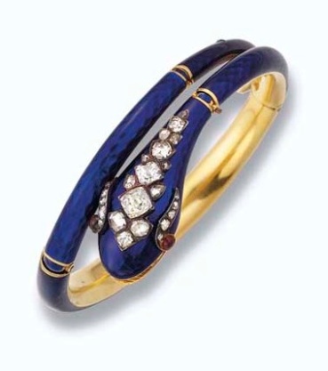 Blue enamel and diamond snake bracelet photo courtesy of Christie's